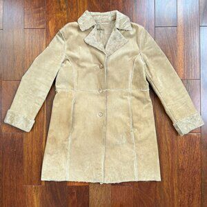 Vintage Guess Suede Penny Lane Coat Jacket Sherpa Lined Y2K Tan Womens Size XL